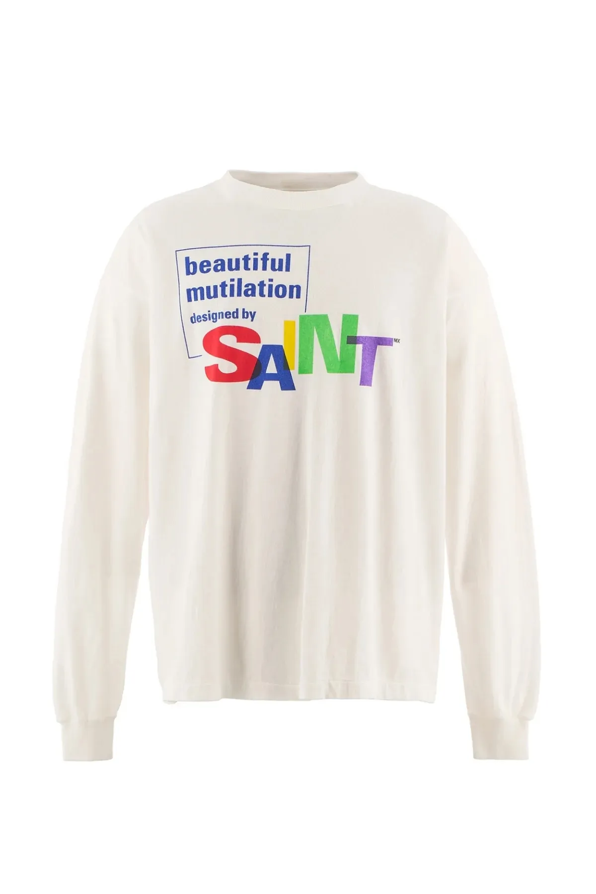 SAINT Mxxxxxx LS TEE/BEAUTIFUL SAINT/WHT Colorful SAINT slogan long-sleeved TEE White S-XL Cylindrical side seamless fabric Really made with care! Domestic printing factory OEM, original water slurry non-touch printing process, correct version, correct main mark/wash mark/little angel anti-counterfeiting mark